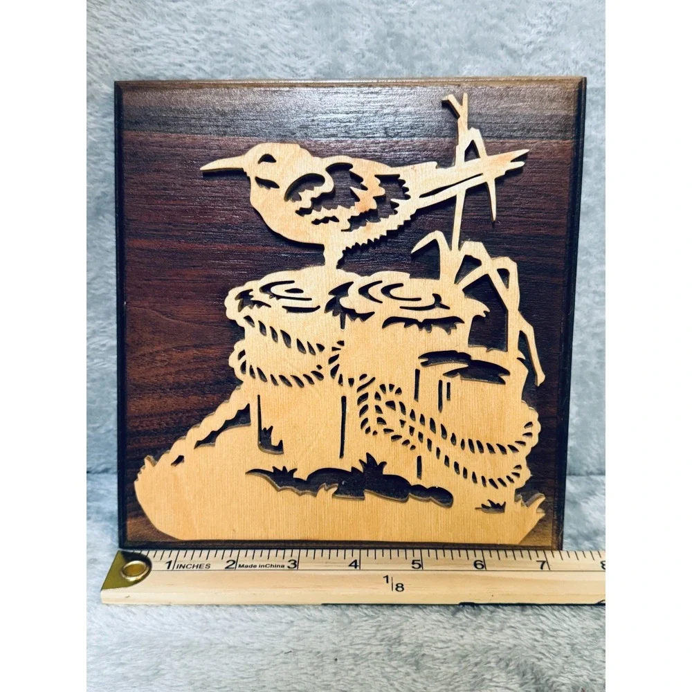 Handmade Scroll Saw Wood Art Bird Dock Pilings Nautical Silhouette 7.5